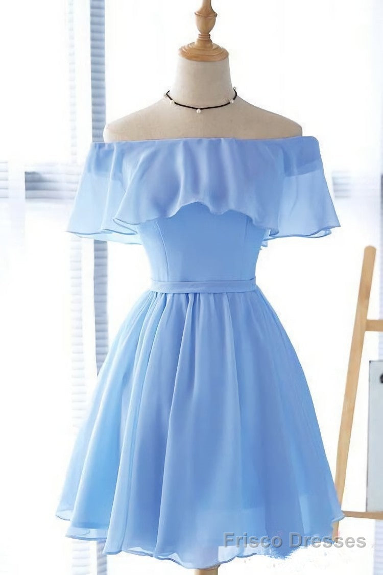 Lovely Blue Short Chiffon Off Shoulder Party Dress, A-line Prom Dress Secondary image