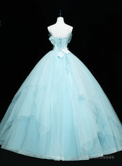 Lovely Blue Tulle Long Sweet 16 Dress, Blue Tulle Formal Dress Party Dress