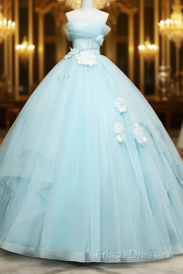 Lovely Blue Tulle Long Sweet 16 Dress, Blue Tulle Formal Dress Party Dress Main image