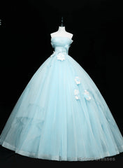 Lovely Blue Tulle Long Sweet 16 Dress, Blue Tulle Formal Dress Party Dress