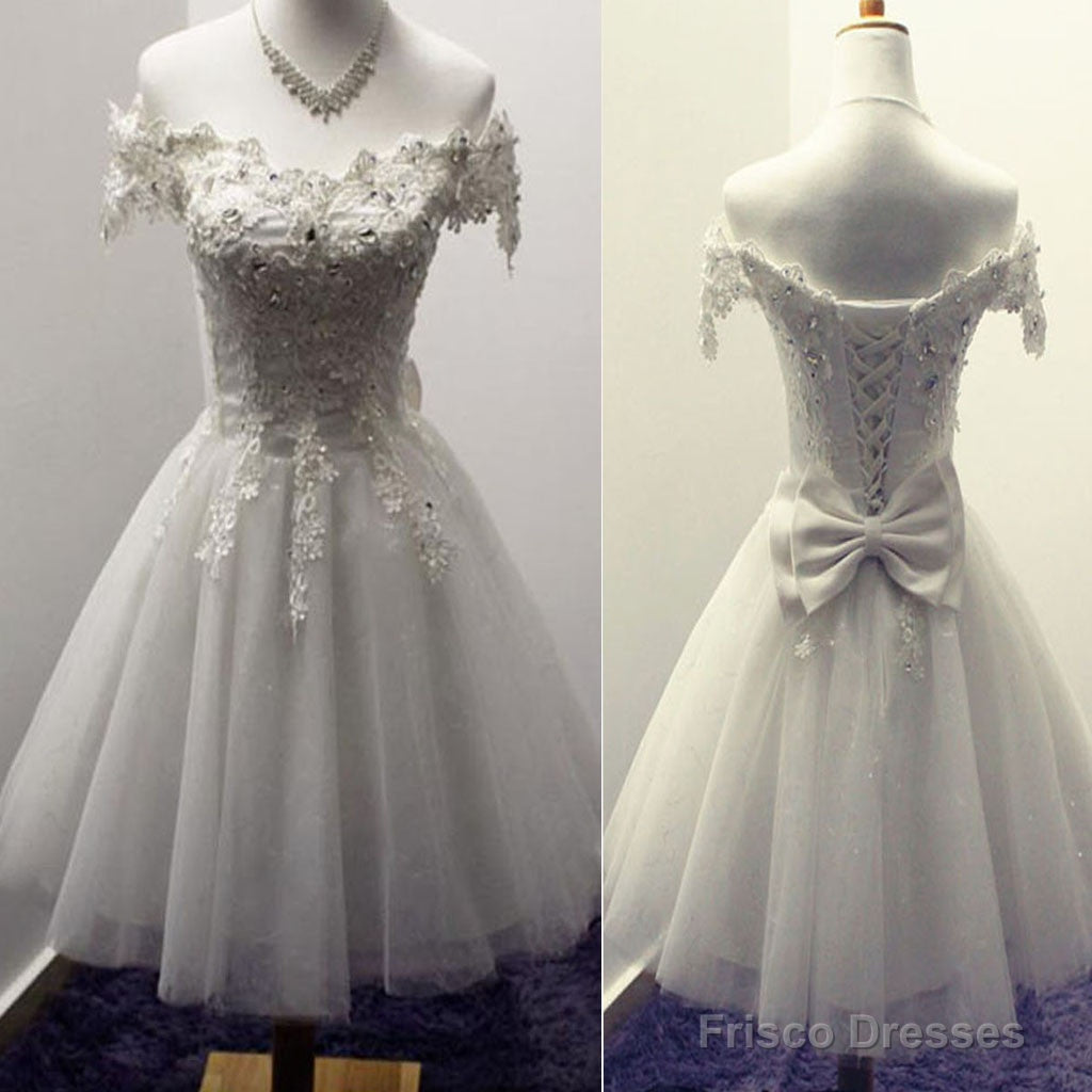 Lovely Cute Short A-Line Off Shoulder Lace Up Back Appliques Bow-Knot Homecoming Dress Main image