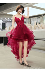 Lovely Dark Green High Low Chic Party Dress Formal Prom Dress, V-Neckline Straps Homecoming Dress