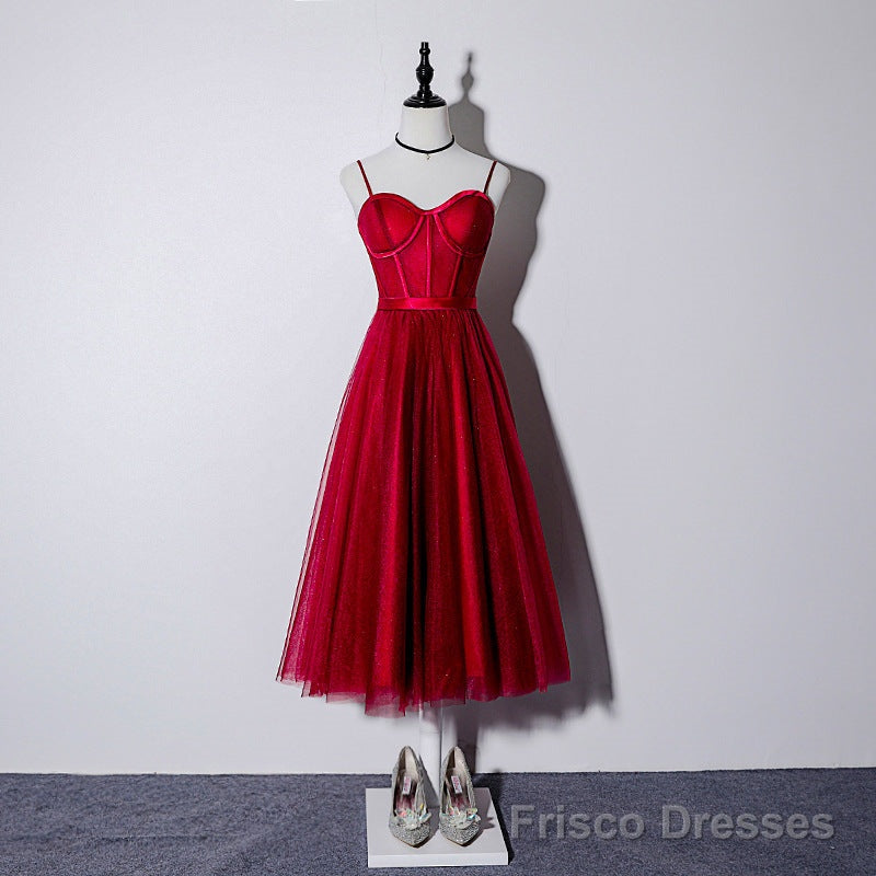 Lovely Dark Red Sweetheart Tulle Prom Dress, Wine Red Evening Dress Homecoming Dress