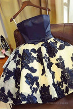 Lovely Flower Lace And Satin Short Party Dress With Bow, Cute Homecoming Dresses