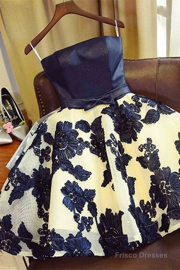 Lovely Flower Lace And Satin Short Party Dress With Bow, Cute Homecoming Dresses