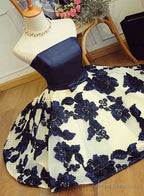 Lovely Flower Lace And Satin Short Party Dress With Bow, Cute Homecoming Dresses