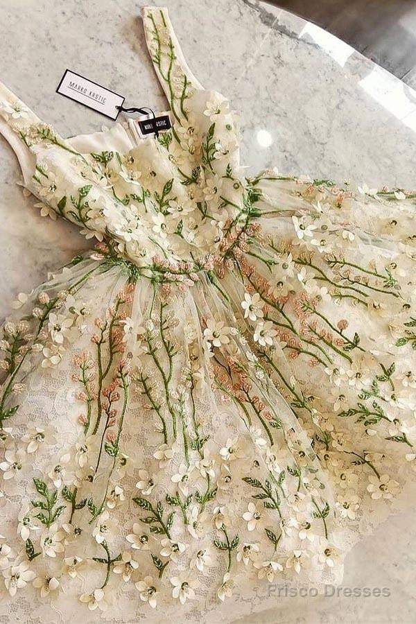 Lovely Flowers Straps Short Prom Dresses Lace Homecoming Dresses Main image