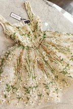 Lovely Flowers Straps Short Prom Dresses Lace Homecoming Dresses