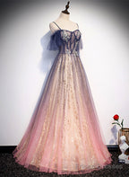 Lovely Gradient A-line Tulle with Lace Long Prom Dress, Long Formal Dress Party Dress