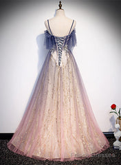 Lovely Gradient A-line Tulle with Lace Long Prom Dress, Long Formal Dress Party Dress