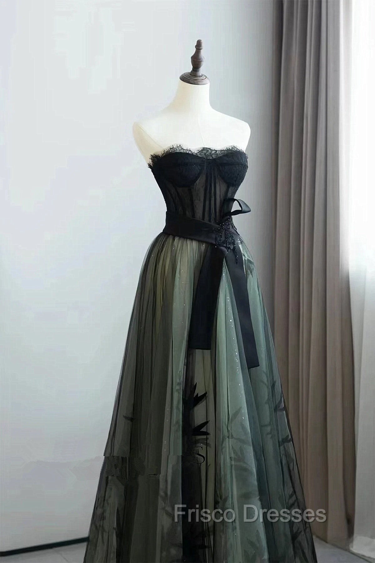 Lovely Green And Black Sweetheart Long Evening Dress, A-Line Formal Prom Dress Party Dress