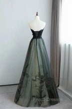 Lovely Green And Black Sweetheart Long Evening Dress, A-Line Formal Prom Dress Party Dress