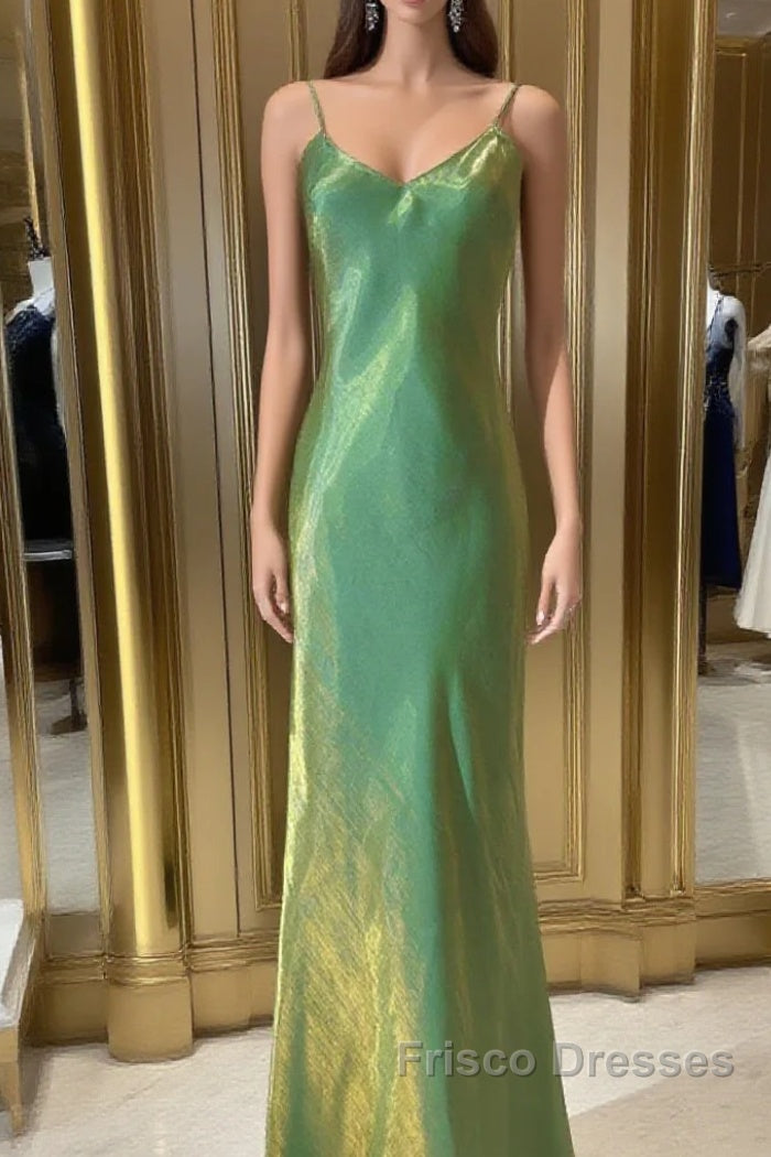 Lovely Green Straps Long Formal Dress, Green Satin Party Dress Evening Dress Main image