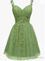 Lovely Green Sweetheart Beaded Straps Party Dress, Green Tulle Homecoming Dress