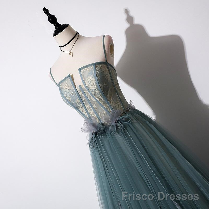 Lovely Green Tulle Lace Top Long Strapless Handmade Prom Dress,Tulle Evening Dress Party Dress Secondary image