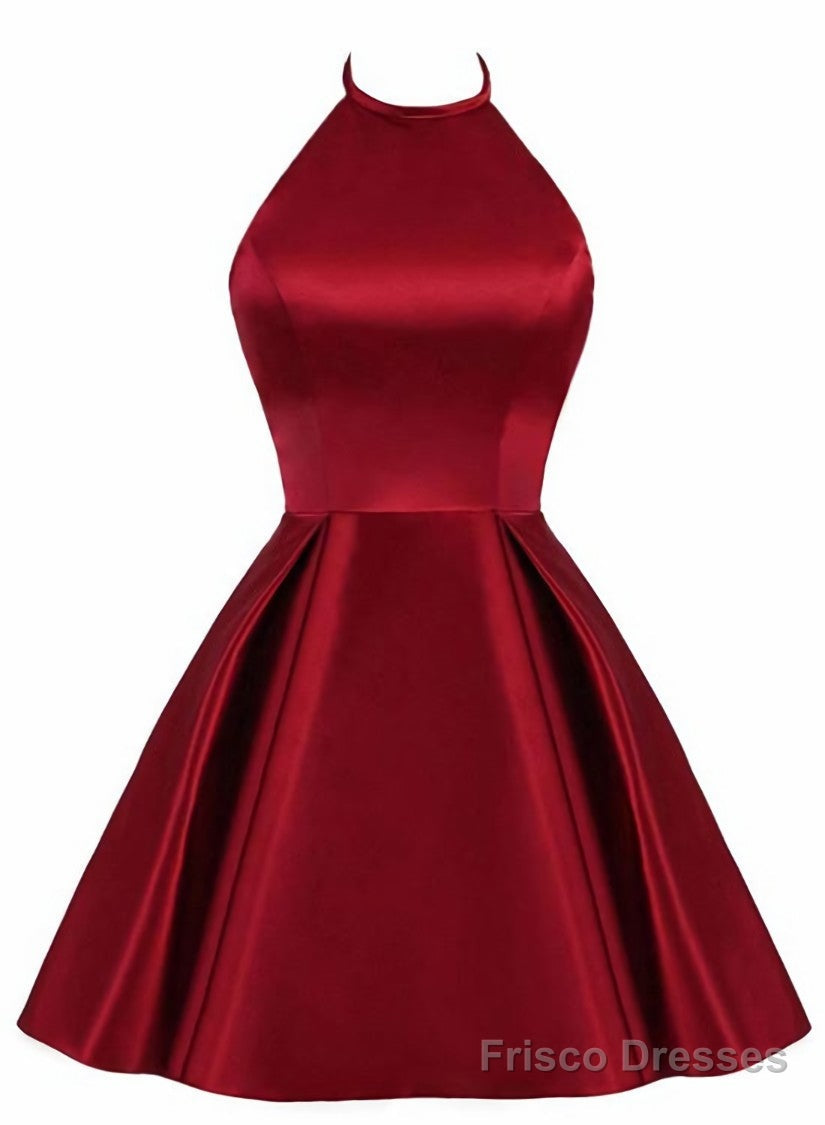 Lovely Halter Short Prom Dress, Homecoming Dresses , Satin Formal Dress