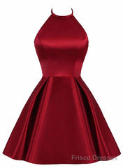 Lovely Halter Short Prom Dress, Homecoming Dresses , Satin Formal Dress