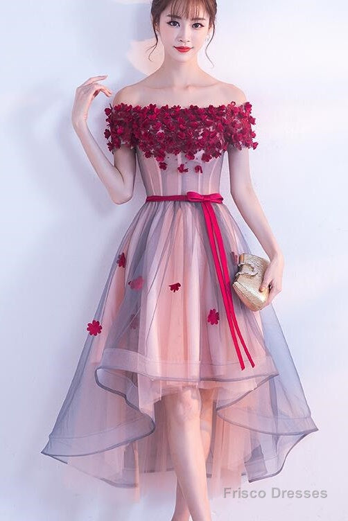Lovely High Low Flowers Party Dress , Homecoming Dress