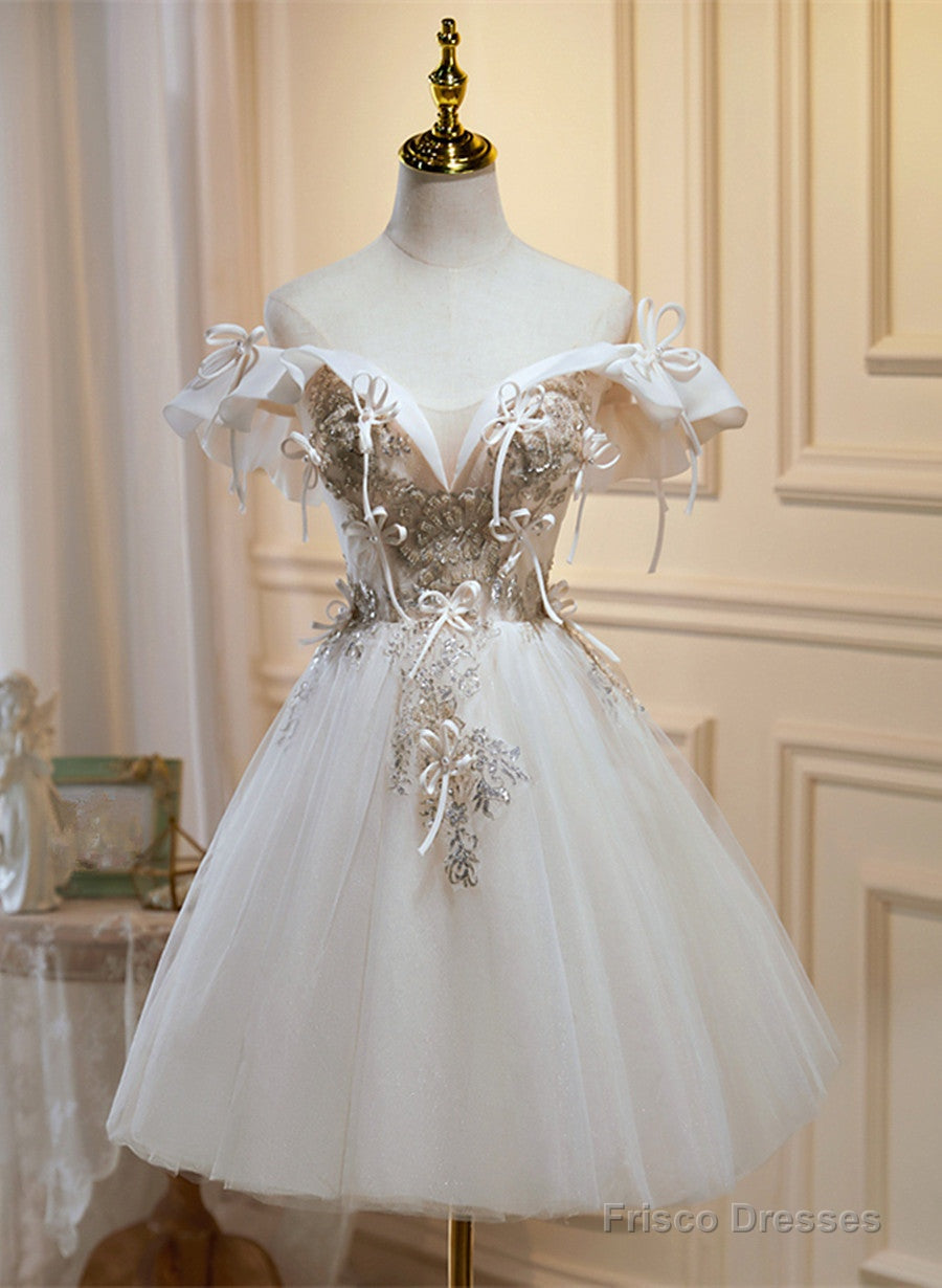 Lovely Ivory Tulle Off Shoulder Prom Dress, Ivory Graduation Dress Homecoming Dress Main image
