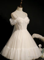 Lovely Ivory Tulle Straps Sweetheart Homecoming Dress With Bow, Short Prom Dress Party Dress
