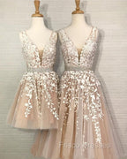 Lovely Lace Embroidery Beaded V-Neck Tulle Homecoming Dress