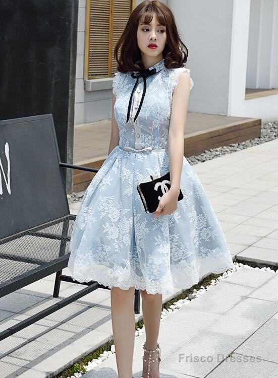 Lovely Lace Tulle Short High Neckline Homecoming Dress, Lace Short Party Dress Prom Dress Main image