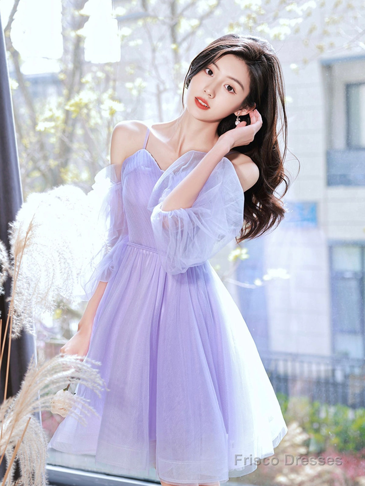 Lovely Lavender Short Prom Dress, Off The Shoulder Homecoming Dress Party Dress