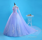 Lovely Lavender Tulle Flower Lace Ball Gown Formal Gown, Lavender Sweet 16 Dress