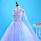Lovely Lavender Tulle Flower Lace Ball Gown Formal Gown, Lavender Sweet 16 Dress