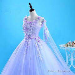 Lovely Lavender Tulle Flower Lace Ball Gown Formal Gown, Lavender Sweet 16 Dresses