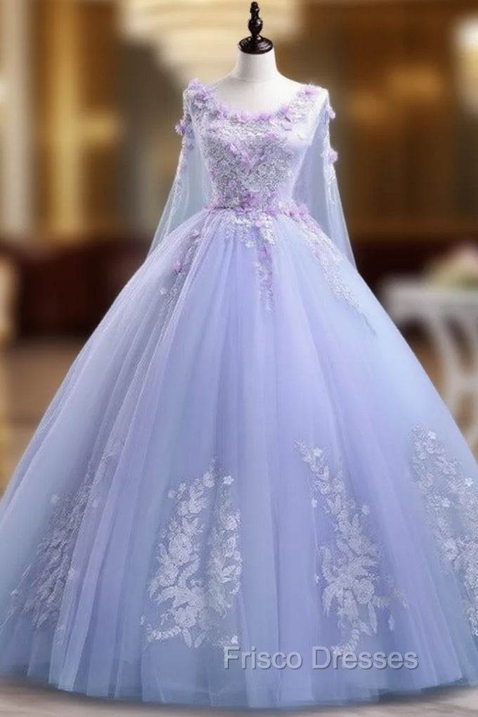 Lovely Lavender Tulle Flower Lace Ball Gown Formal Gown, Lavender Sweet 16 Dress Main image