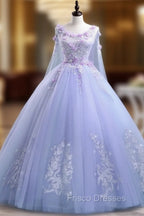 Lovely Lavender Tulle Flower Lace Ball Gown Formal Gown, Lavender Sweet 16 Dress