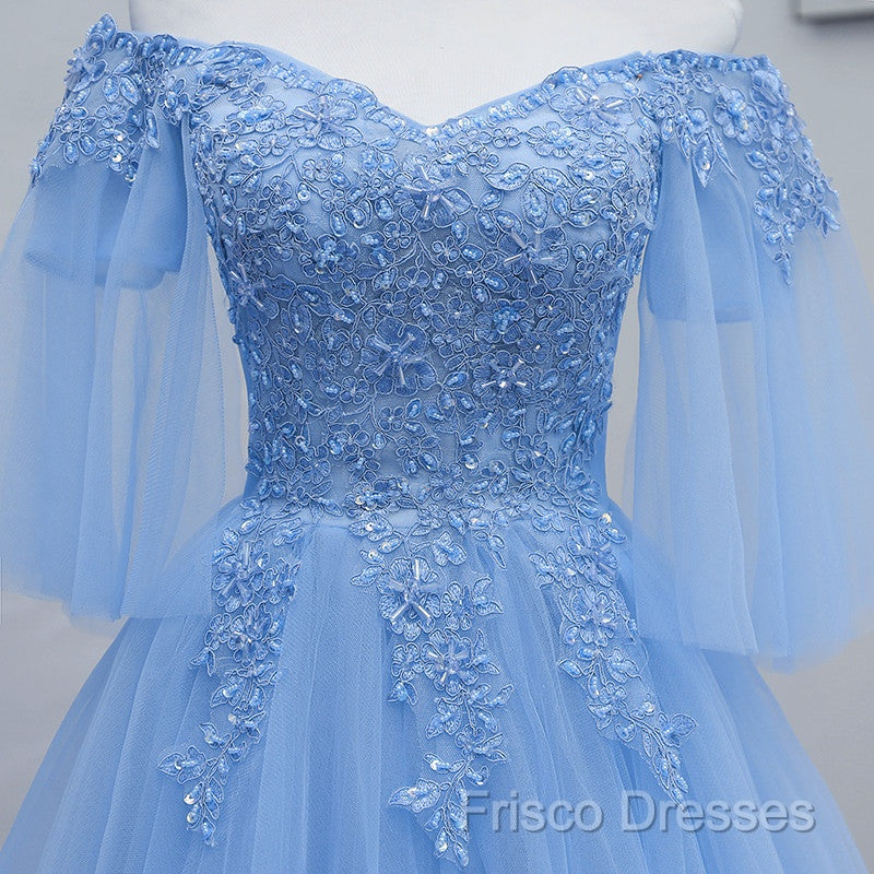 Lovely Light Blue With Lace Off Shoulder Short Formal Prom Dress, Blue Homecoming Dress Secondary image
