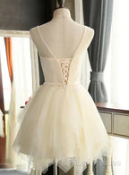 Lovely Light Champagne Short Tulle Party Dress, Cute Formal Prom Dress, Homecoming Dress For Teens