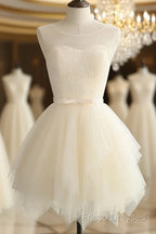 Lovely Light Champagne Short Tulle Party Dress, Cute Formal Prom Dress, Homecoming Dress For Teens