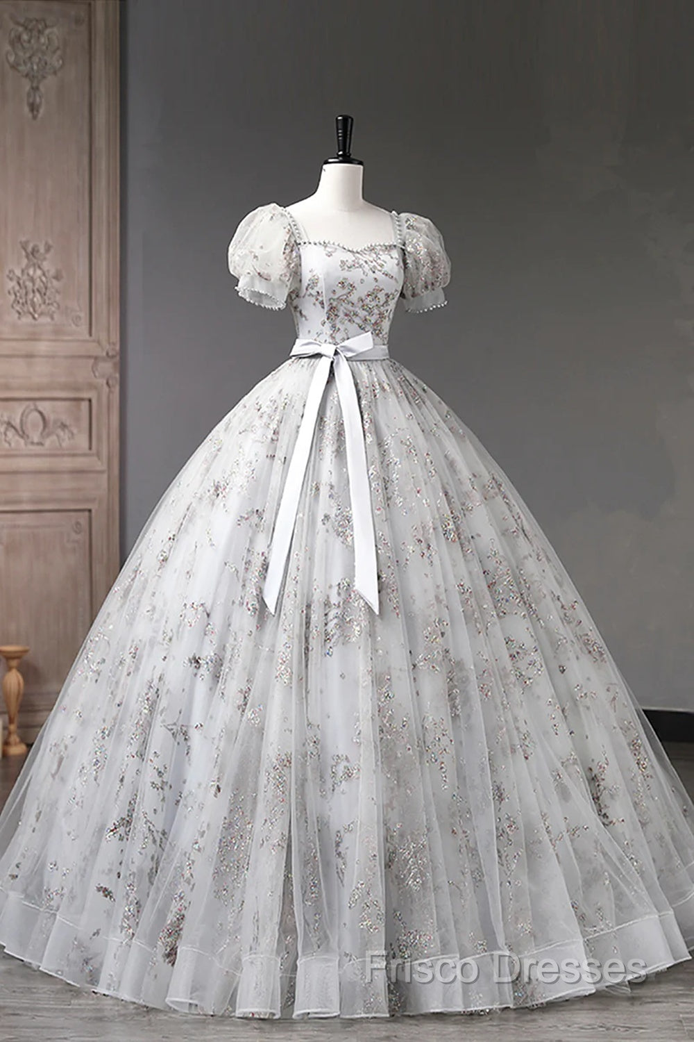 Lovely Light Grey Tulle Sequins Long Formal Prom Dress, A-Line Grey Formal Party Dress Secondary image