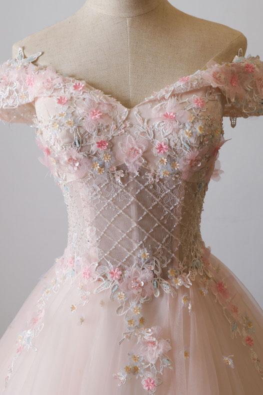 Lovely Light Pink Sweetheart Flowers Tulle Party Dress, Pink Prom Dress Secondary image