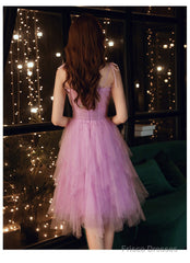 Lovely Light Purple Cute Tulle Straps Short Prom Dress, Purple Homecoming Dress
