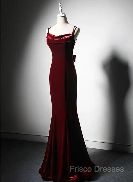 Lovely Low Back Velvet Mermaid Long Formal Prom Dress, Velvet Wedding Party Dress