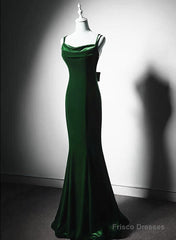 Lovely Low Back Velvet Mermaid Long Prom Dress, Velvet Wedding Party Dress