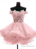 Lovely Off Shoulder Organza and Lace Sweetheart Prom Dress, Homecoming Dresses
