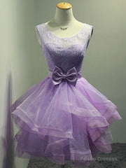 Lovely Organza And Lace Purple Layers Short Homecoming Dress, Lavender Party Dresses