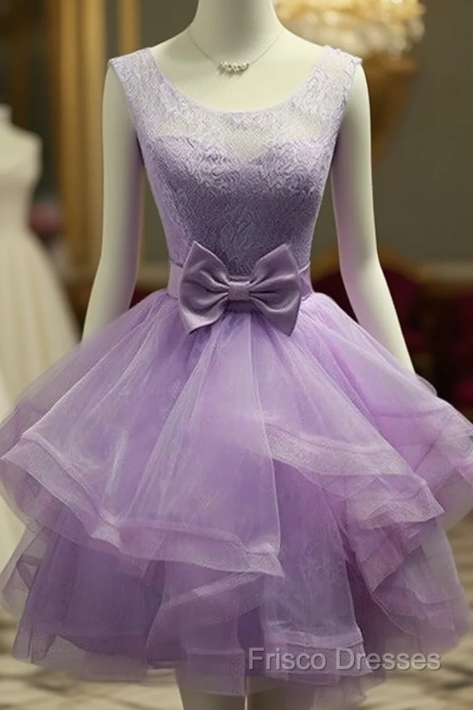 Lovely Organza And Lace Purple Layers Short Homecoming Dress, Lavender Party Dress Main image