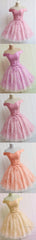 Lovely Pink  A-Line Off-Shoulder Sweetheart Lace Appliques Bow Sash Knee Length Homecoming Dress