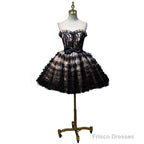 Lovely Pink And Black Short Party Dress With Bow, Cute Black Homecoming Dresses