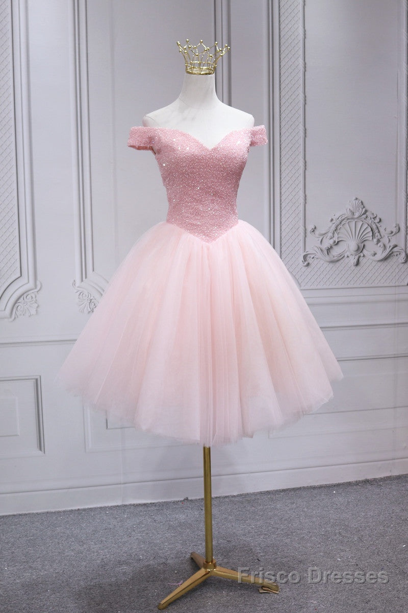 Lovely Pink Off Shoulder Style Princess Tulle Homecoming Dress, Pink Prom Dress Party Dress Main image