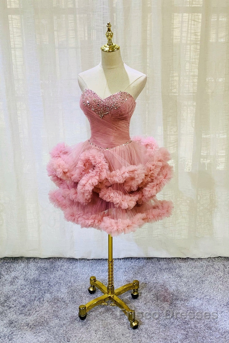 Lovely Pink Sweetheart Beaded Short Cocktail Dress, Pink Homecoming Dress Party Dress Secondary image