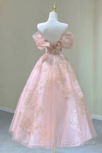 Lovely Pink Tea Length Straps Tulle Formal Dress, Pink Tea Length Formal Prom Dress