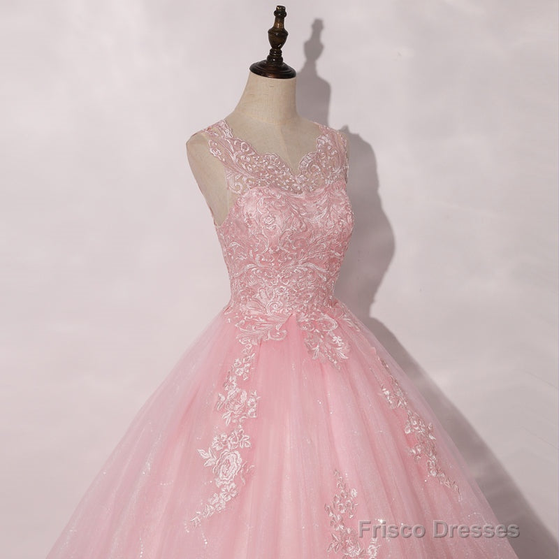 Lovely Pink Tulle Round Neckline Sweet 16 Dress, Pink Quinceanera Dress Secondary image