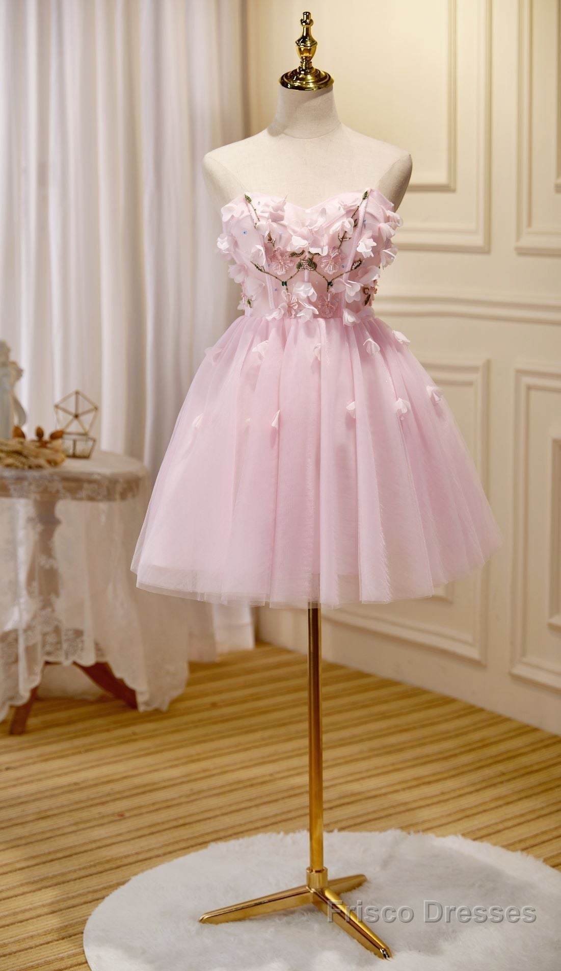 Lovely Pink Tulle with Flowers Short Party Dress, Pink Tulle Homecoming Dresses Secondary image